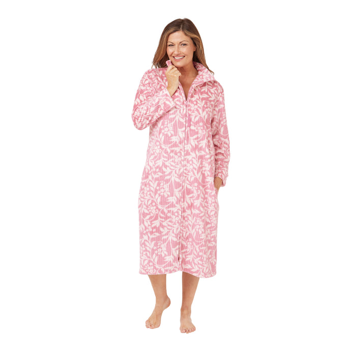 Supersoft Floral Fleece Zip Front Dressing Gown
