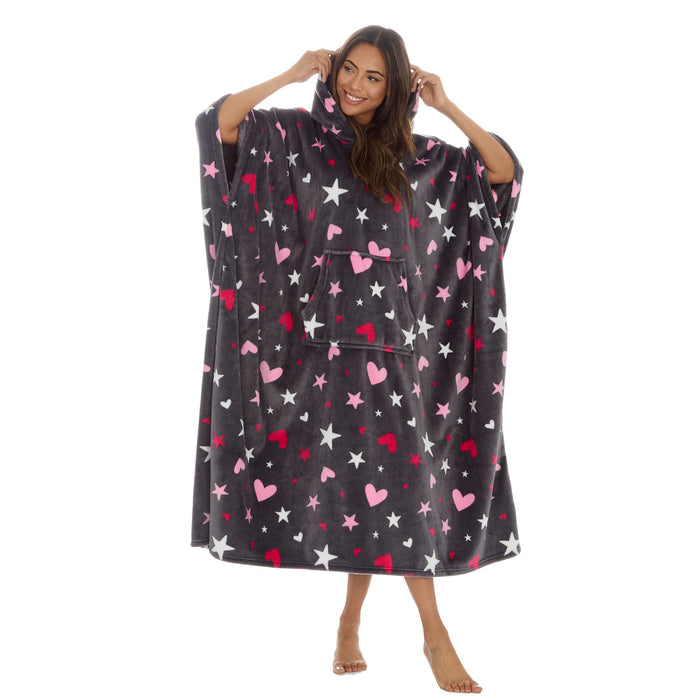 Full Length Patterned Hooded Poncho