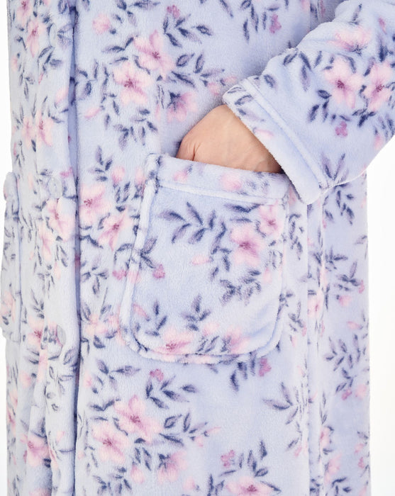 Luxury Supersoft Fleece Floral Button Front Dressing Gown