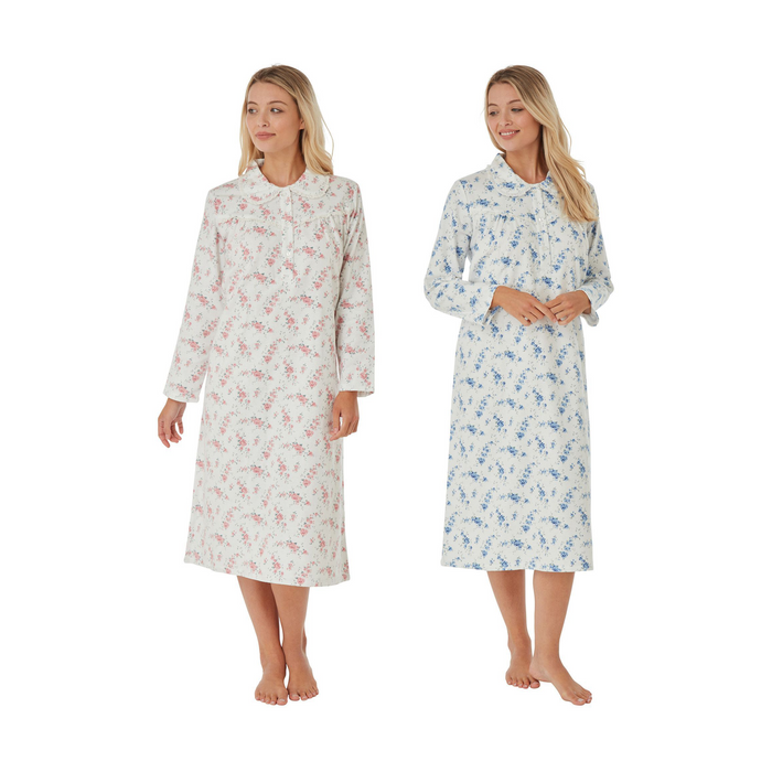 Lady Olga Long Sleeve Nightdress 100% Brushed Cotton Traditional Style