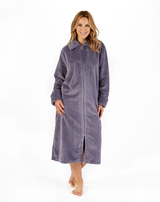 Slenderella Zip Front Dressing Gown with Long Sleeves in Luxury Waffle Fleece