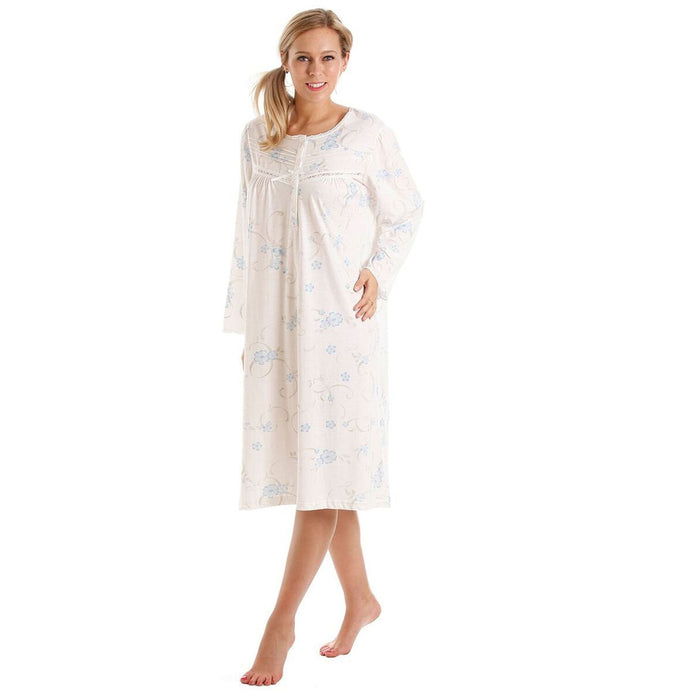 Long Sleeve Floral Cotton Jersey Nightdress