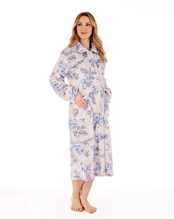 Slenderella Supersoft Floral Print Button Dressing Gown