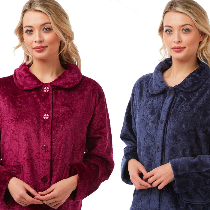 Ladies Soft Touch Embossed Effect Button Front Bed Jacket