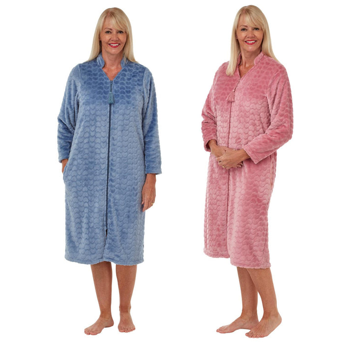 Heart Embossed Pattern Zip Front Dressing Gown