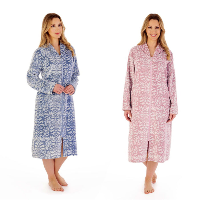 Slenderella Zip Front Dressing Gown in Two Tone Luxury Supersoft Microfleece
