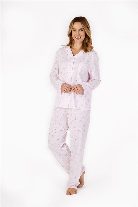 Slenderella Long Sleeve Pyjamas in Jacquard with Floral Print