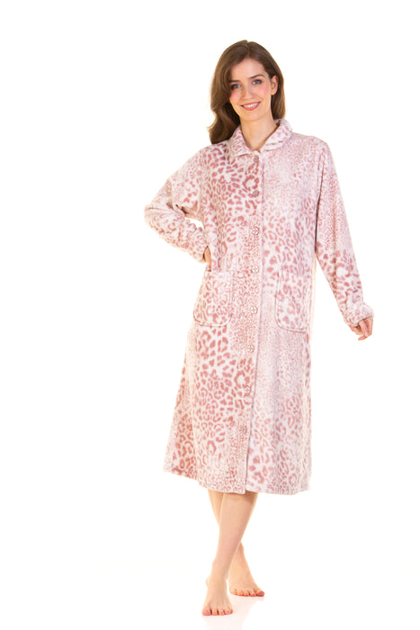 Printed Supersoft Flannel Fleece Button-Through Dressing Gown
