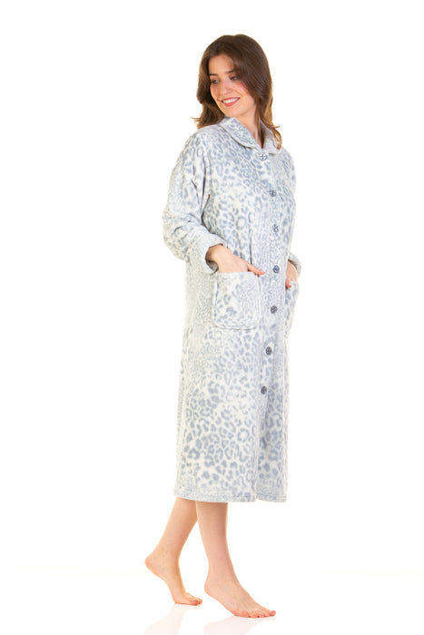 Printed Supersoft Flannel Fleece Button-Through Dressing Gown