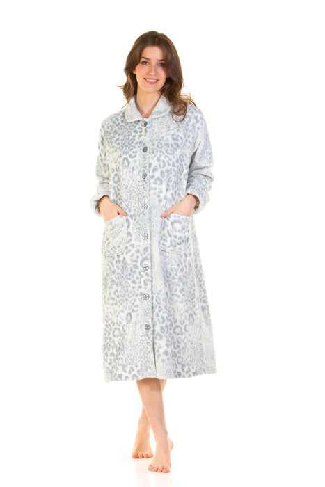 Printed Supersoft Flannel Fleece Button-Through Dressing Gown