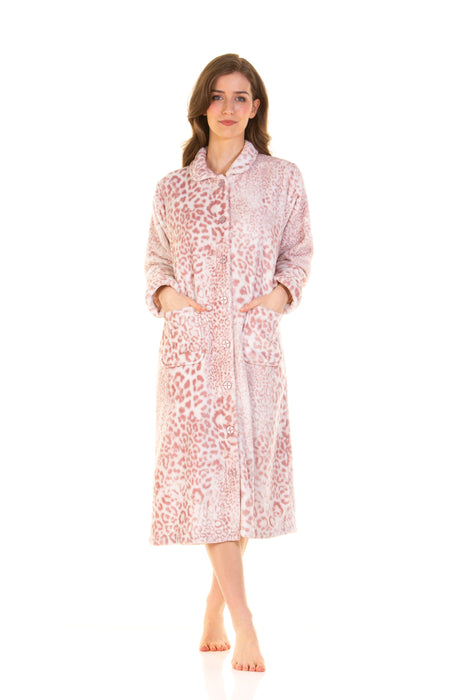 Printed Supersoft Flannel Fleece Button-Through Dressing Gown