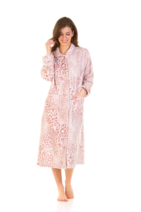 Printed Supersoft Flannel Fleece Button-Through Dressing Gown