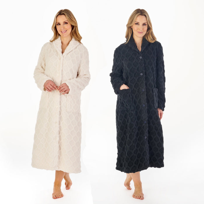 Slenderella Luxury Honeycomb Textured Full Button Front Dressing Gown