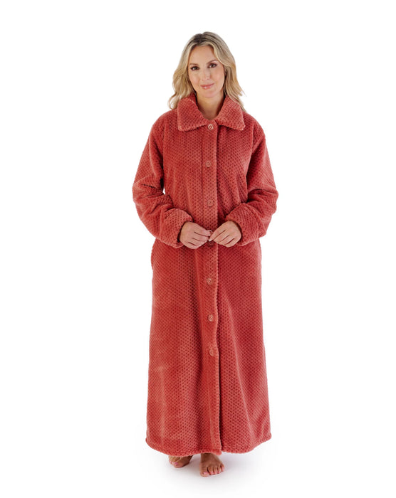 Slenderella Luxury Waffle Fleece Full Button Front Dressing Gown 52" Sandras-Online Slenderella Luxury Waffle Fleece Full Button Front Dressing Gown 52" Sandras-Online