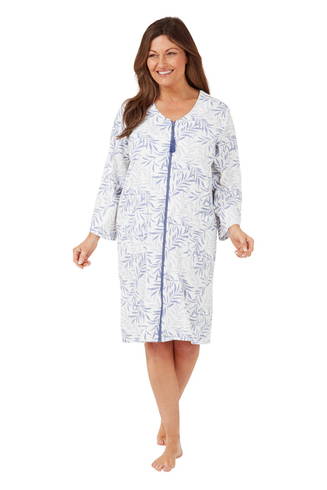 Waffle Knit Patterned Zip Front Dressing Gown