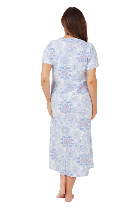 Short Sleeve Longer Length Cotton Jersey Geometric Print Nightdress