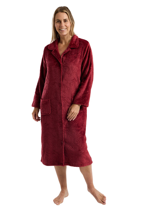 Marlon Luxury Swirl Print Embossed Button Front Dressing Gown