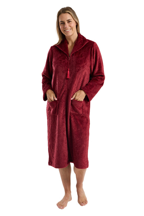 Marlon Luxury Swirl Print Embossed Zip Front Dressing Gown