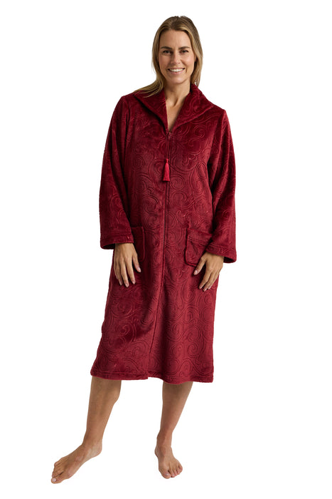 Marlon Luxury Swirl Print Embossed Zip Front Dressing Gown
