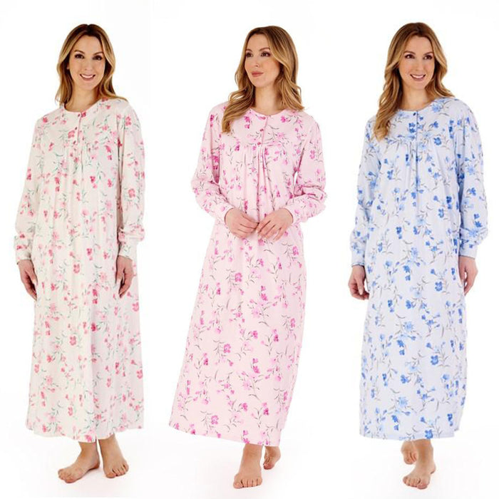 Slenderella 100% Cotton 50" Picot Trim Floral Jersey Nightdress