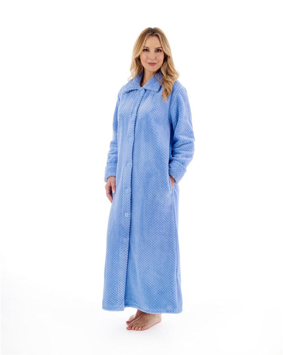 Women's luxury navy soft fleece dressing gown with pockets | Savile Row Co