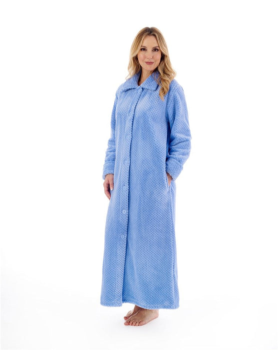 Slenderella Luxury Waffle Fleece Full Button Front Dressing Gown 52" Sandras-Online Slenderella Luxury Waffle Fleece Full Button Front Dressing Gown 52" Sandras-Online