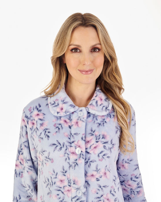 Luxury Supersoft Fleece Floral Button Front Dressing Gown