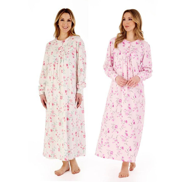 Slenderella 100% Cotton 50" Picot Trim Floral Jersey Nightdress