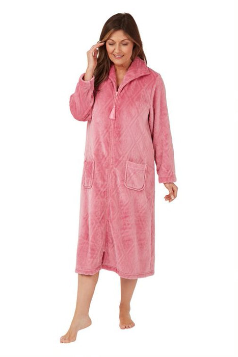 Marlon Zip Front Dressing Gown in Embossed Effect Supersoft Fleece
