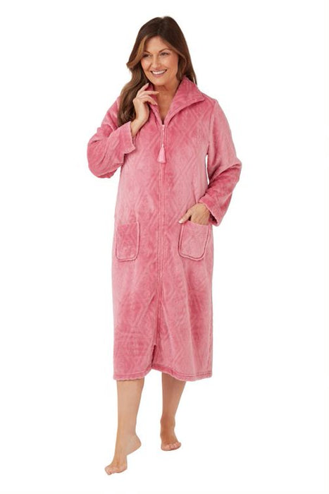 Marlon Zip Front Dressing Gown in Embossed Effect Supersoft Fleece