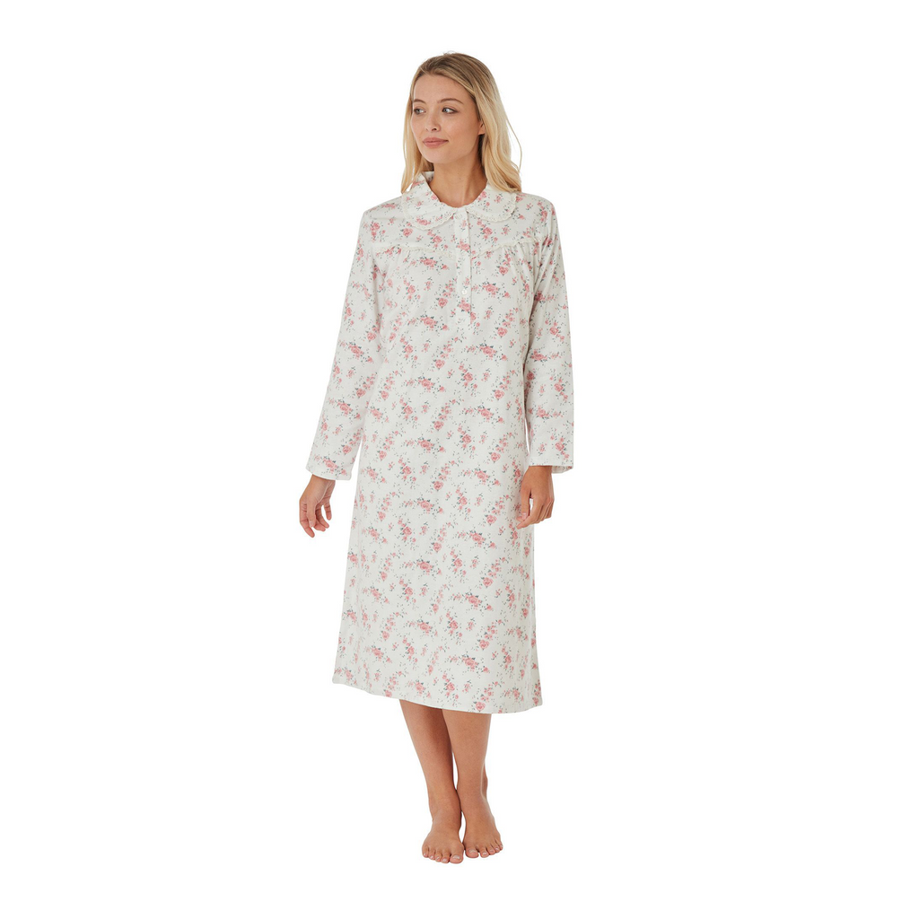 Lady Olga Long Sleeve Nightdress 100 Brushed Cotton Traditional