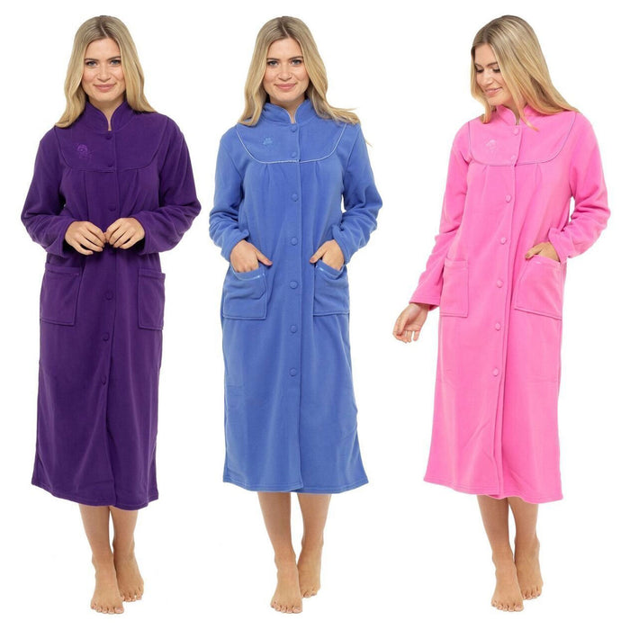 Warm Button Front Dressing Gown in Polar Fleece by Lady Olga Sandras-Online Warm Button Front Dressing Gown in Polar Fleece by Lady Olga Sandras-Online