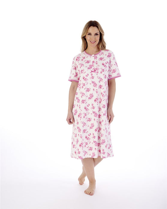 Slenderella Short Sleeve Floral Nightdress in 100% Cotton Interlock
