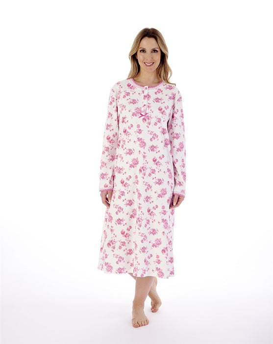 Slenderella Long Sleeve Floral Nightdress in 100% Cotton Interlock