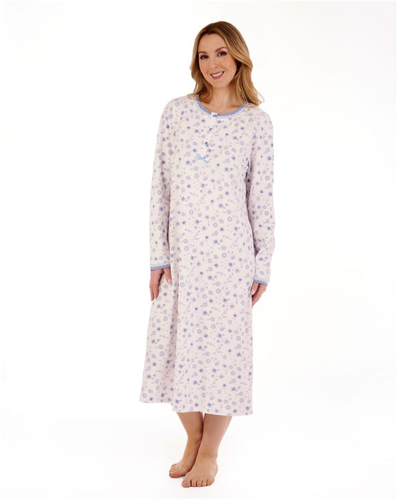 Slenderella Ladies 100% Cotton Long Sleeve Floral Print Round Neck Nightdress