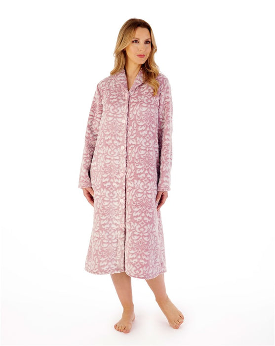 Slenderella Button Front Dressing Gown in Luxury Two Tone Supersoft Microfleece