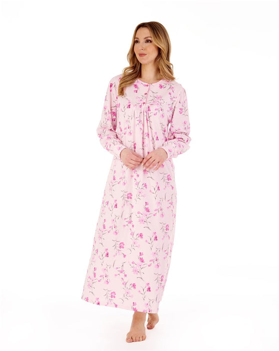 Slenderella 100% Cotton 50" Picot Trim Floral Jersey Nightdress
