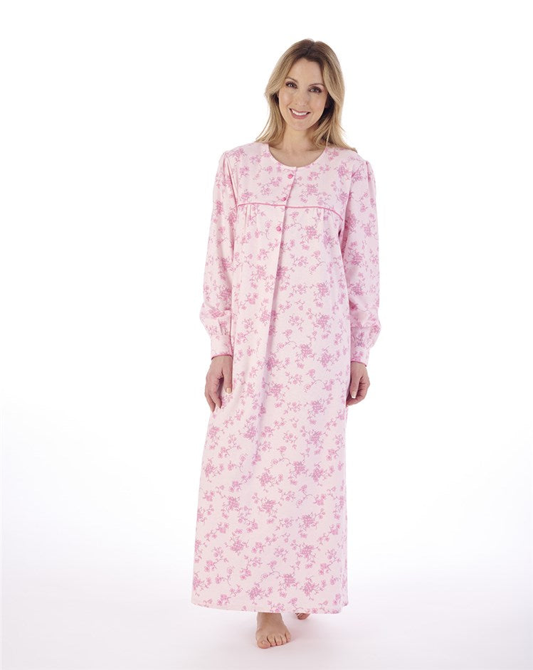long night dress with long sleeves Slenderella Long Length Long Sleeve Nightdress with Round Neck in Winceyette Brushed Cotton