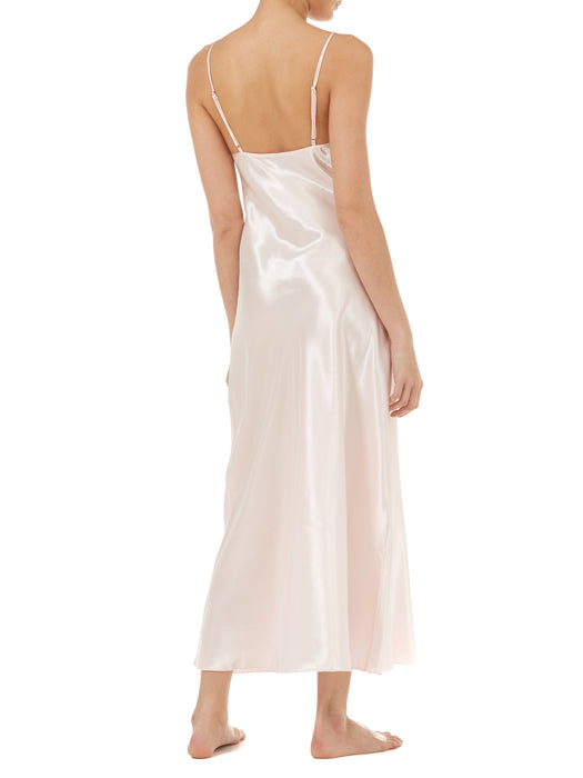 Luxury Long Satin Chemise with Deep Lace Trim