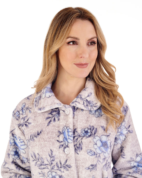 Slenderella Supersoft Floral Print Button Dressing Gown