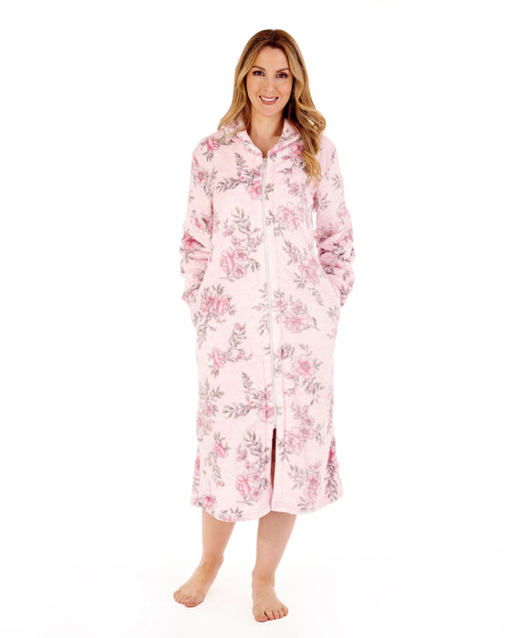Slenderella Ladies Supersoft Floral Print Zip Front Dressing Gown