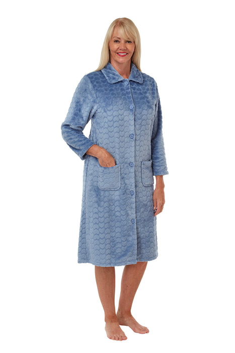 Marlon Heart Embossed Pattern Button Front Dressing Gown