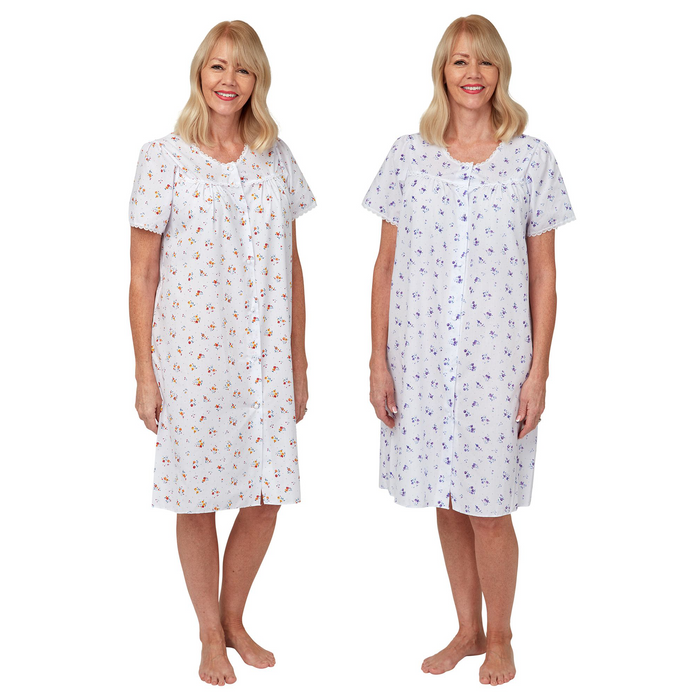 Full Button Front Short Sleeve Nightdress