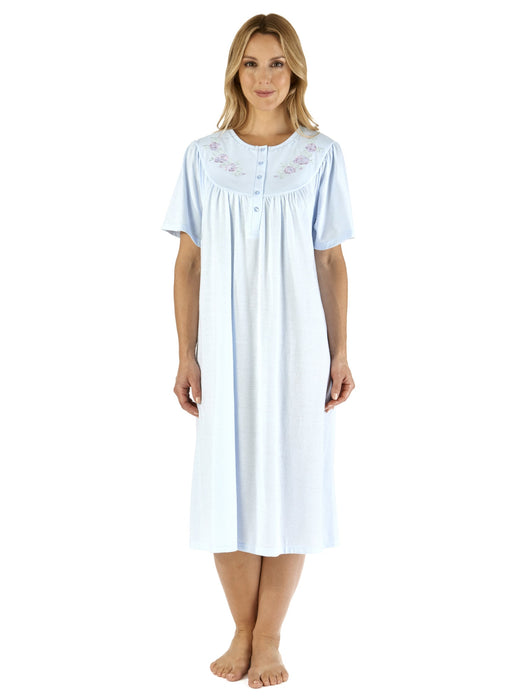 Slenderella Women's Blue Short Sleeve Breathable Nightdress