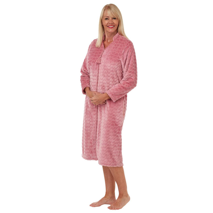 Heart Embossed Pattern Zip Front Dressing Gown