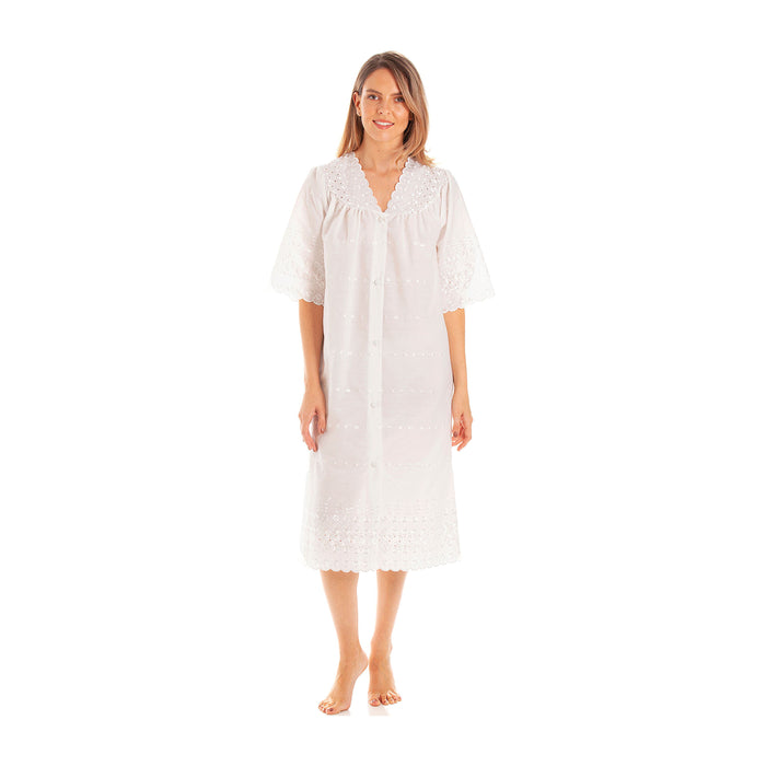 British Made Broderie Anglaise Full Button Nightdress