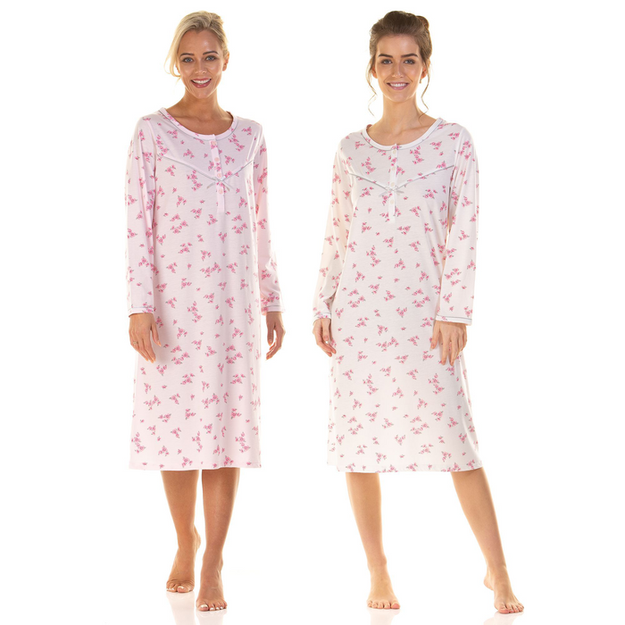 Long Sleeve Combed Cotton Floral Nightdress