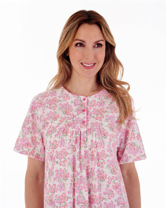 Slenderella 100% Cotton Jersey Floral Print Short Sleeve Nightdress