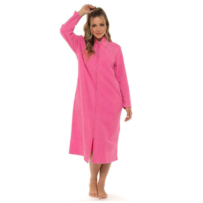 Ladies Zip Up Dressing Gown Womens Hooded Bath Robe Warm Soft Fleece Long  Robes | eBay