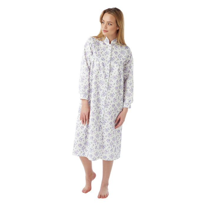 Lightweight Mock Quilt Button Front Floral Dressing Gown